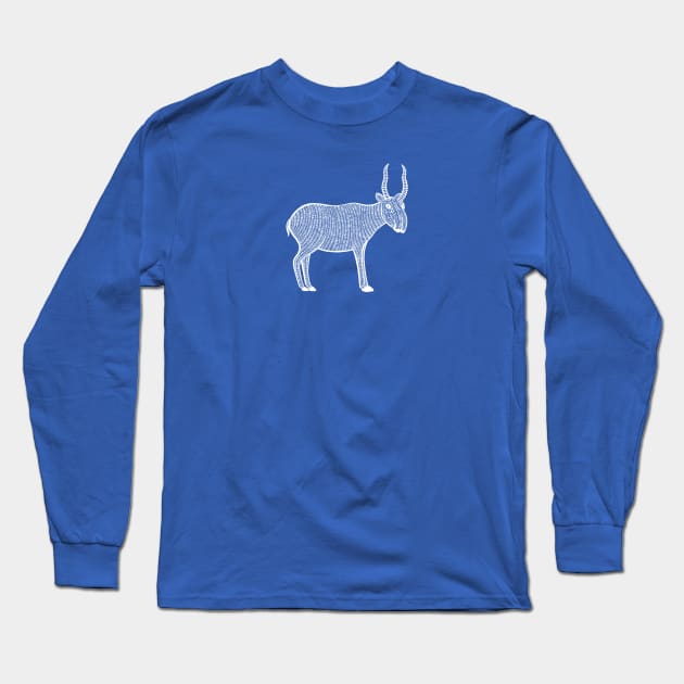 Saiga Antelope - endangered animal drawing Long Sleeve T-Shirt by Green Paladin